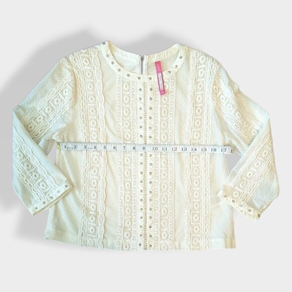 Plenty By Tracy Reese Off-White Rivet & Crochet Lace 3/4 sleeve Top Size Small - Picture 4 of 11